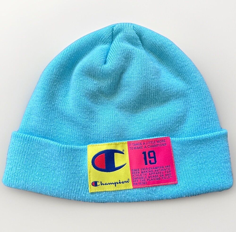 Bright Blue Knit Champion Life Unisex Pop Jock Tag Horizon Beanie Hat One Size